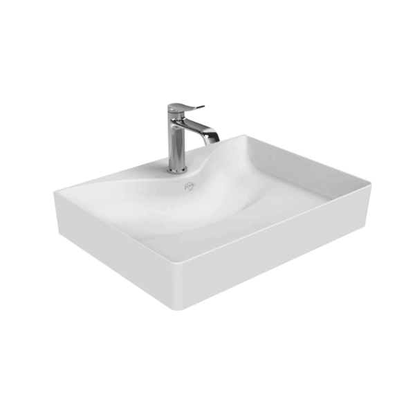 CREAVIT RUBY RB064 LAVABO – À POSER – CÉRAMIQUE – SANS TROP-PLEIN – AVEC TROU DE ROBINET – 60,5X11X45,5 CM – BLANC BRILLANT