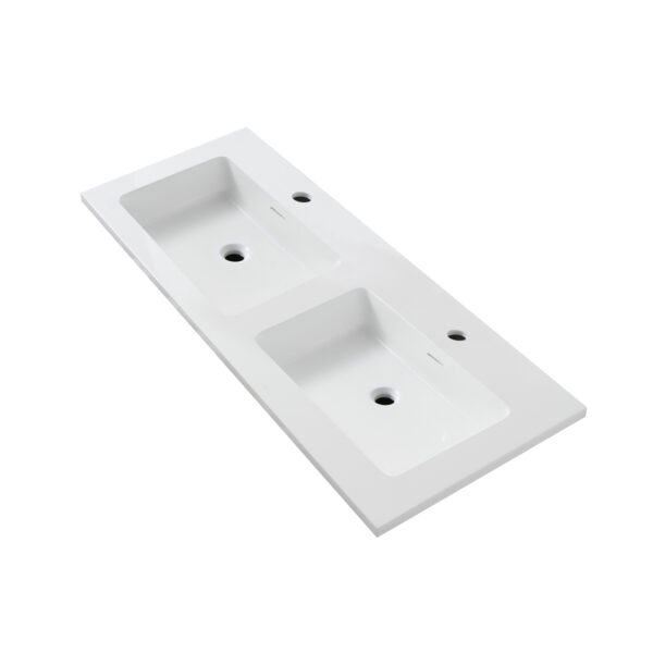WONDA SQUARE SLIM LAVABO - 2 VASQUES -  AVEC TROP-PLEIN - 2 TROUS ROBINET - MARBRE COMPOSITE - 120X1,6X52,5 CM - BLANC MAT
