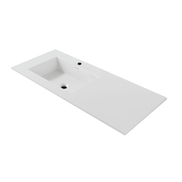 WONDA SQUARE SLIM LAVABO - 1 VASQUE GAUCHE -  AVEC TROP-PLEIN - 1 TROU ROBINET - MARBRE COMPOSITE - 120X1,6X52,5 CM - BLANC MAT