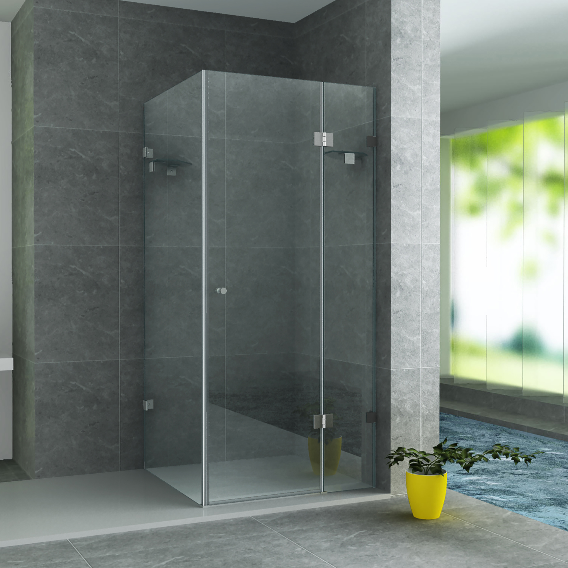 cr-km9090-a.jpg ALONI CABINE DE DOUCHE AVEC PORTE BATTANTE, PAROI FIXE ET PAROI LATÉRALE – TRAITEMENT ANTI-CALCAIRE – RÉVERSIBLE – VERRE DE SÉCURITÉ 8?MM – 90X90X195?CM – CHROME – VERRE CLAIR - Image 1