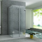ALONI CABINE DE DOUCHE EN U AVEC 2 PORTES PIVOTANTES ET 2 PAROIS LATÉRALES - TRAITEMENT ANTI-CALCAIRE - VERRE DE SÉCURITÉ 8MM - 90X90X195 CM - CHROME - VERRE CLAIR