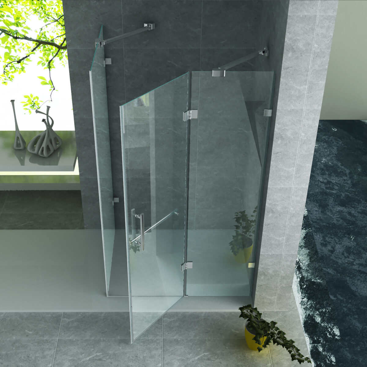 Aloni Douchecabine Met Scharnierendeur, Vast Paneel En Zijpaneel - Met Anti-Kalkbehandeling - Omkeerbaar - 8mm Veiligheidsglas - 80x120x195 Cm - Chroom - Helder Glas - Afbeelding 2