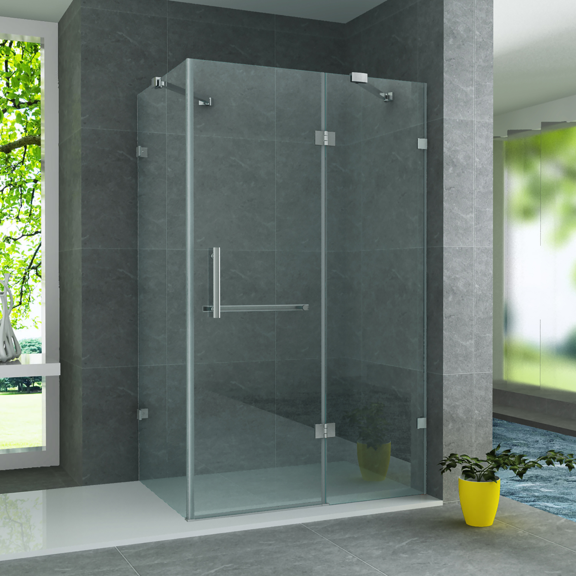cr503-90120.jpg ALONI CABINE DE DOUCHE AVEC PORTE BATTANTE, PAROI FIXE ET PAROI LATÉRALE – TRAITEMENT ANTI-CALCAIRE – RÉVERSIBLE – VERRE DE SÉCURITÉ 8?MM – 90X120X195?CM – CHROME – VERRE CLAIR - Image 1