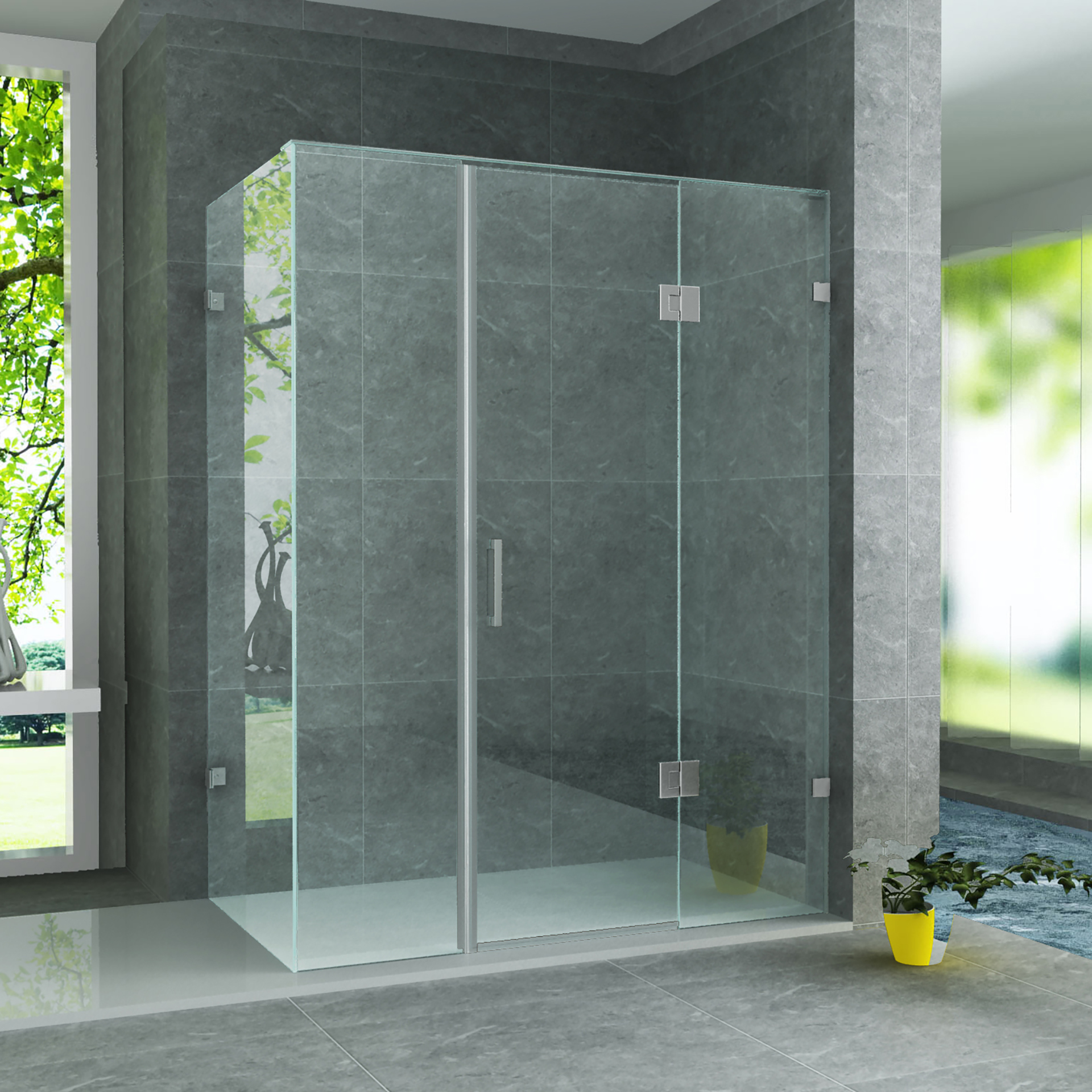 cr99f-90120.jpg ALONI CABINE DE DOUCHE AVEC PORTE BATTANTE, 2 PAROIS FIXES ET PAROI LATÉRALE – TRAITEMENT ANTI-CALCAIRE – RÉVERSIBLE – VERRE DE SÉCURITÉ 8?MM – 90X120X195?CM – CHROME – VERRE CLAIR - Image 1