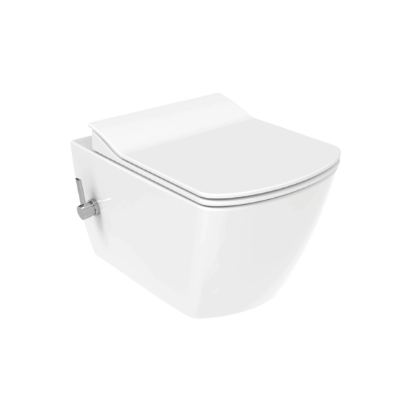 CREAVIT ELEGANT WC SUSPENDU AVEC BIDET - SANS BRIDE - AVEC ROBINET BIDET EAU FROIDE ET CHAUDE - SANS ABATTANT WC - BLANC BRILLANT