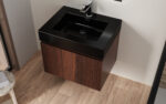 Lavabo Aloni - 1 Vasque - Avec Trop-Plein - 1 Trou Pour Robineterie - Marbre Artificiel - 60x10x46 Cm - Noir Mat – Image 3