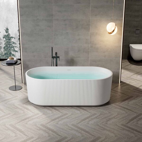 ALONI MUFFLY BAIGNOIRE ÎLOT AVEC RAYURES VERTICALES - AVEC SET D'EVACUATION ET BONDE CLIC-CLAC - ACRYLIQUE - 170X80X58 CM - BLANC MAT