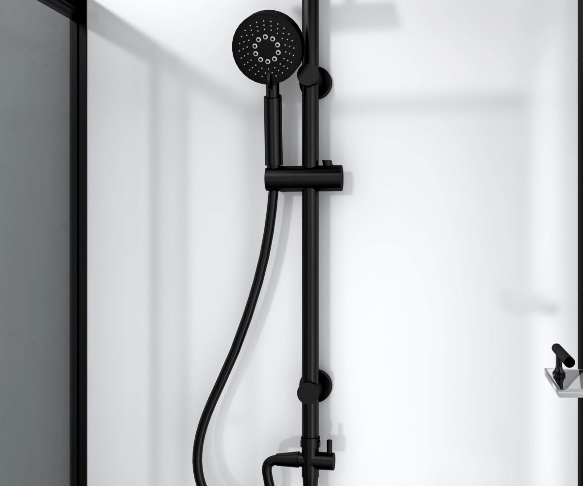 MARANI CABINE DE DOUCHE COMPLÈTE AVEC PORTE COULISSANTE - RÉVERSIBLE - 110X225X80 CM - NOIR MAT - VERRE FUMÉ GRIS - Image 5