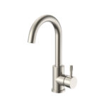 STRIA MITIGEUR LAVABO – BEC COURBÉ – MOBILE – DÉMARRAGE À FROID – POIGNÉE AVEC STRUCTURE STRIÉE RAFFINÉE – SANS BONDE –  ACIER INOX BROSSÉ