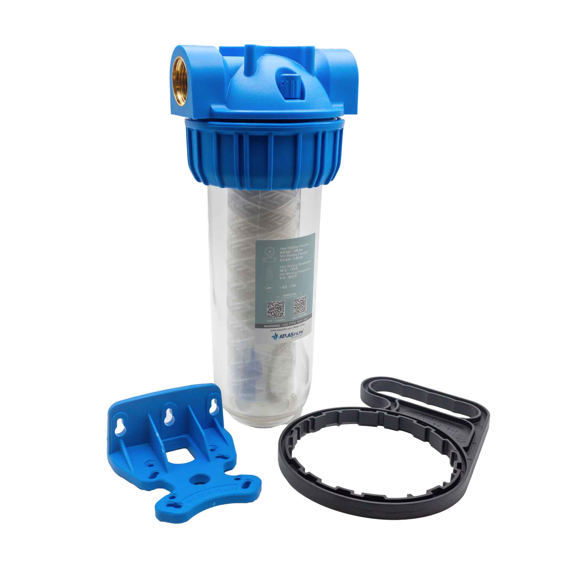 Filter Senior 1" Enkel Bx 10" +  Wegwerpcartouche Katoen 25µ + Sleutel + Vis + +Muurbevestiging (Ref Atlas Za111t790 Senior Plus 3p Bfo Bx As