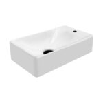 Aloni Lave-Mains - Sans Trop-Plein - Tap Hole Right - Céramique - 37,5x10,5x22cm - Blanc Brillant