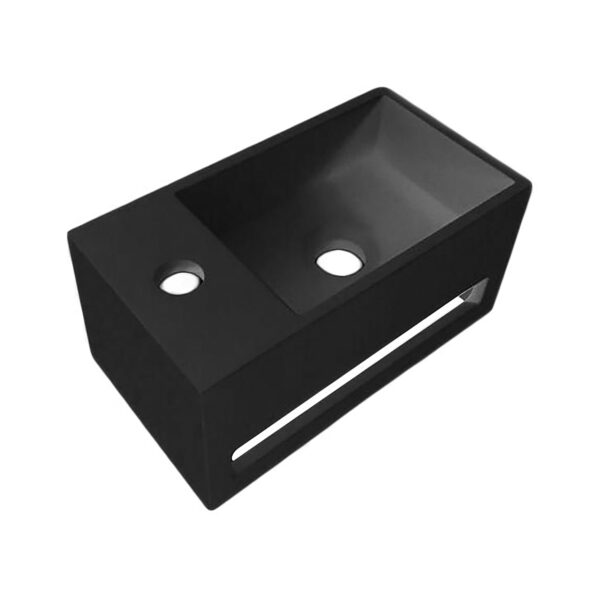 Lavabo En Solid Surface Avec Porte-Serviette + Trou Robinet À Gauche (35.8x20.5x15.7cm) - Noir