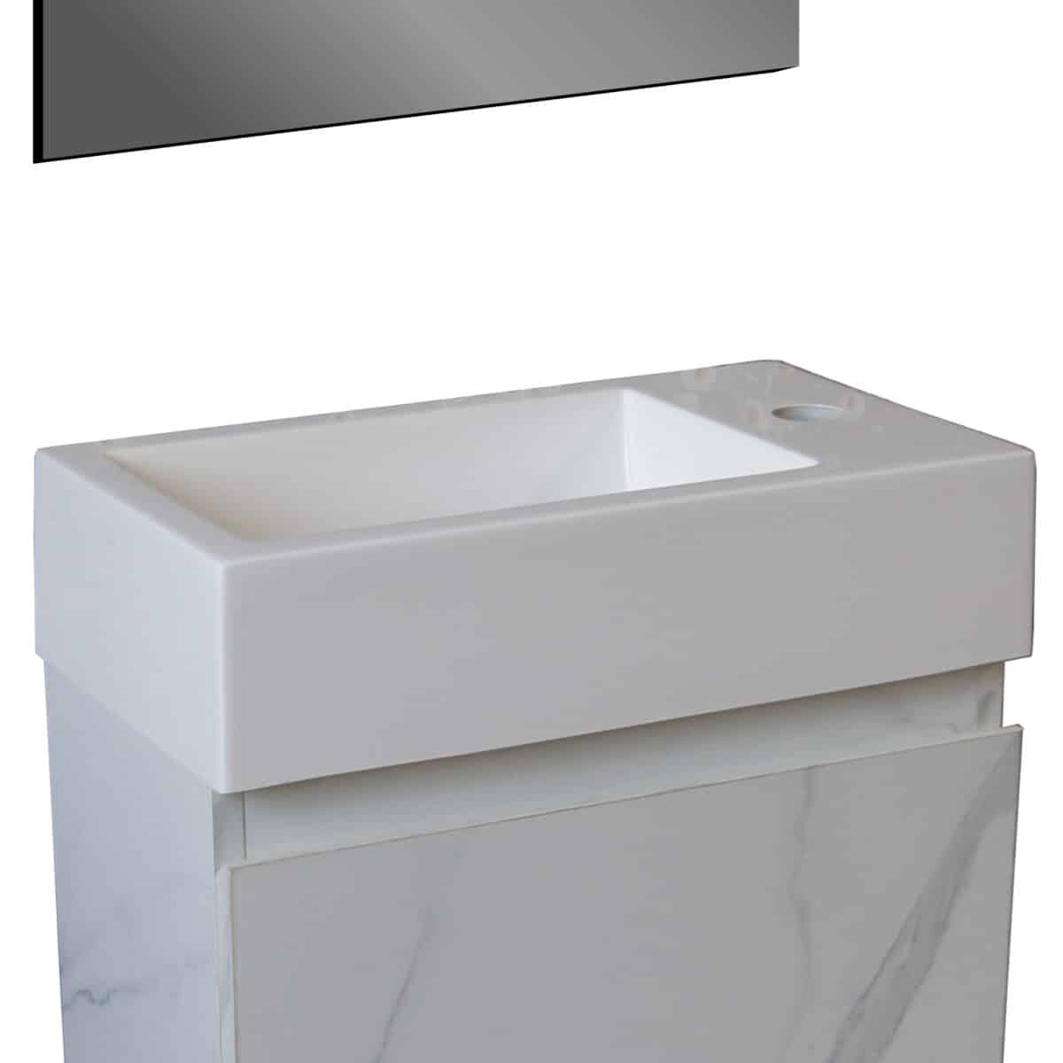 ALONI LAVE-MAINS - SANS TROP-PLEIN - TROU ROBINET À GAUCHE OU À DROITE - MARBRE COMPOSITE - 40X10,5X22,5CM - BLANC BRILLANT - Image 4