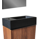 ALONI LAVE-MAINS - SANS TROP-PLEIN - TROU ROBINET À GAUCHE OU À DROITE - MARBRE COMPOSITE - 40X10,5X22,5CM - NOIR MAT - Image 4