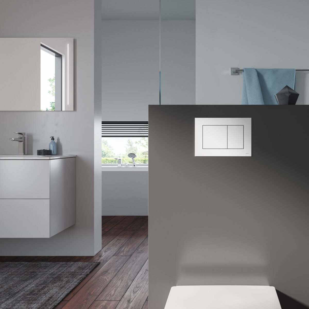 TECENOW PLAQUE DE DÉCLENCHEMENT WC -DOUBLE CHASSE - ANTIBACTÉRIEN - BLANC - Image 2