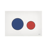 TECELOOP PLAQUE DE DÉCLENCHEMENT WC -DOUBLE CHASSE - BOUTON POUSSOIR ROUGE & BLEU - BLANC BRILLANT