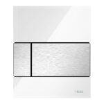 Tecesquare Urinoirbedieningsplaat Van Glas Incl. Cartouche - Glas Glanzend Wit - Toets Rvs Look