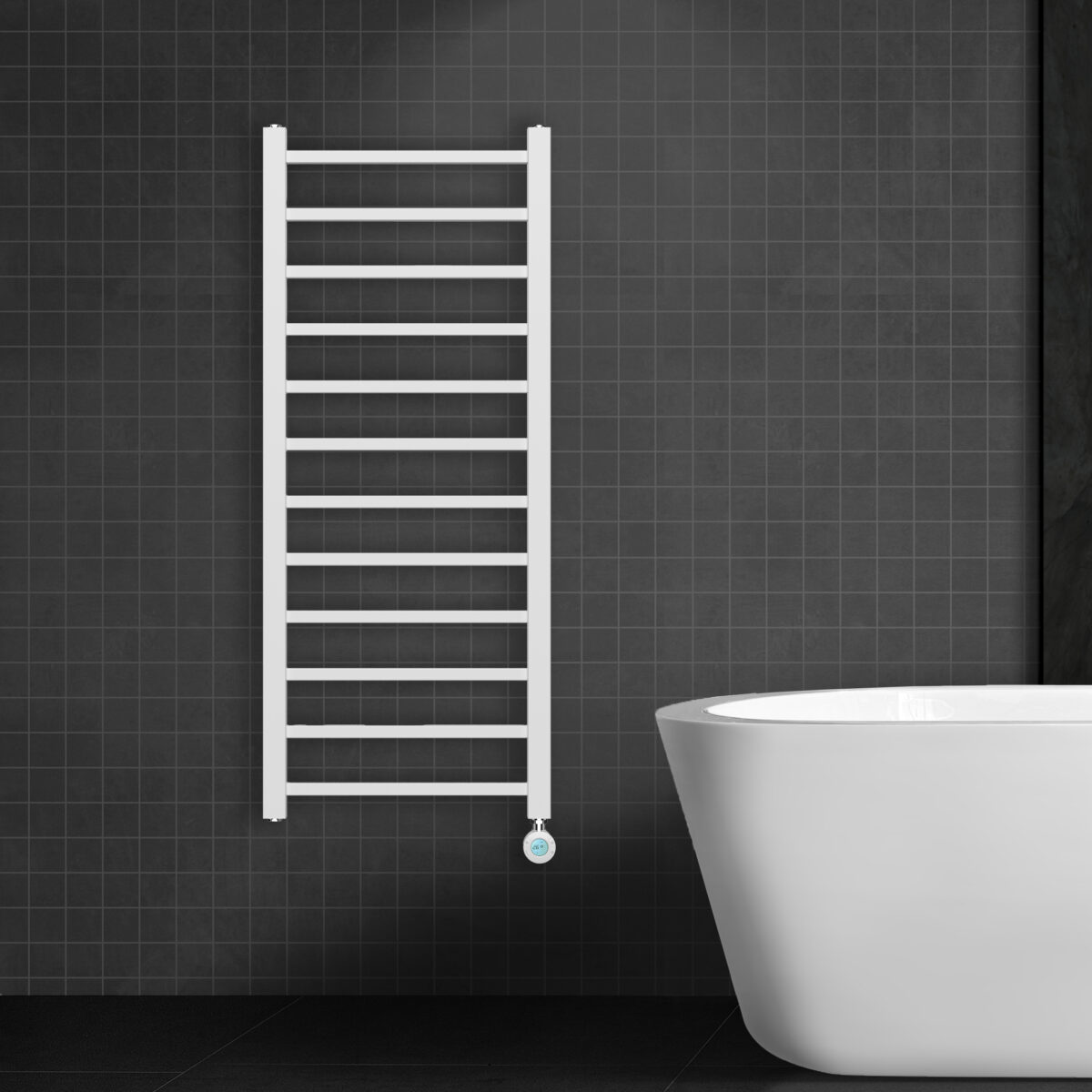 Belrad Sèche-Serviettes Électrique – Avec Thermostat Numérique Programmable – Raccord À Droite – 413w – 1200x500 Mm – Blanc – Image 2