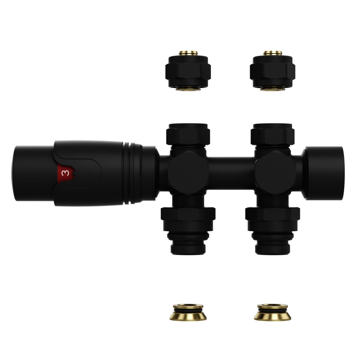 Vanne De Radiateur Erfu - Design - Thermostatique - Raccordement Mur Et Sol - 1/2mx16/2 M30 - Noir Mat – Image 3