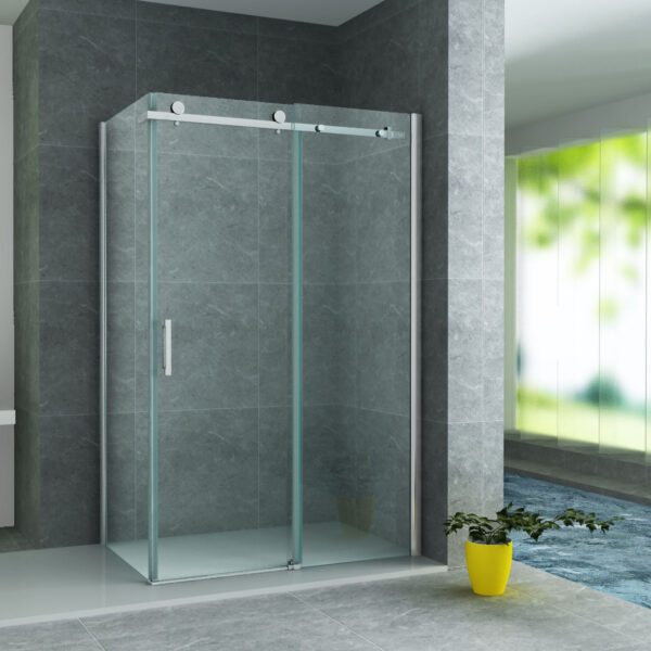 Cabine De Douche Aloni Avec Porte Coulissante Et Panneau Latéral - Avec Traitement Anti-Calcaire - Réversible - Verre De Sécurité 8mm - 80x120x195 Cm - Chrome - Verre Clair