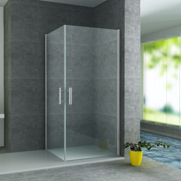 ALONI CABINE DE DOUCHE ANGULAIRE AVEC 2 PORTES PIVOTANTES – PORTES OUVRANT VERS L’INTÉRIEUR ET L’EXTÉRIEUR – TRAITEMENT ANTI‑CALCAIRE – RÉVERSIBLE – VERRE DE SÉCURITÉ 6 MM – 80X80X190CM – CHROME – VE