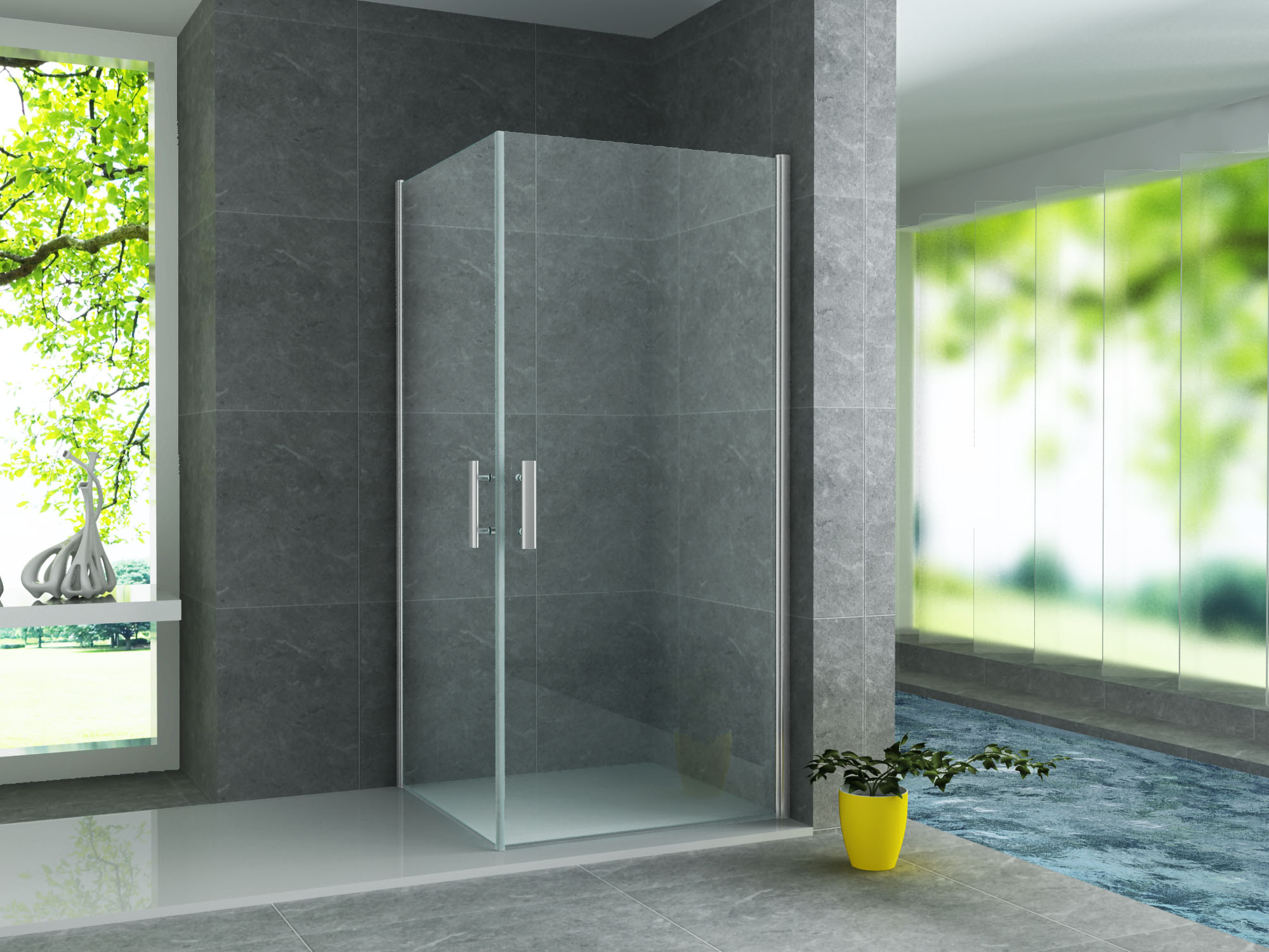 CR24-8080-1.jpg ALONI CABINE DE DOUCHE ANGULAIRE AVEC 2 PORTES PIVOTANTES – PORTES OUVRANT VERS L’INTÉRIEUR ET L’EXTÉRIEUR – TRAITEMENT ANTI‑CALCAIRE – RÉVERSIBLE – VERRE DE SÉCURITÉ 6 MM – 80X80X190CM – CHROME – VE - Image 1