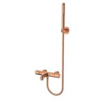 Aloni Bath And Shower Mixer - Thermostatisch - With 150 Cm Doucheslang, Showerhead, And Wall Holder - Brushed Copper