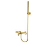 Aloni Bath And Shower Mixer - Thermostatisch - With 150 Cm Doucheslang, Showerhead, And Wall Holder - Geborsteld Goud