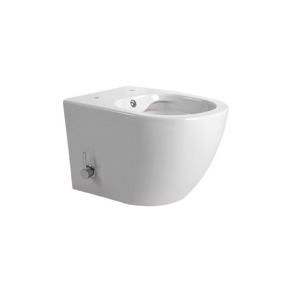 DARLO WC SUSPENDU AVEC BIDET - SANS BRIDE - AVEC ROBINET BIDER EAU FROIDE - SANS ABATTANT - COMPACT 49 CM - BLANC BRILLANT