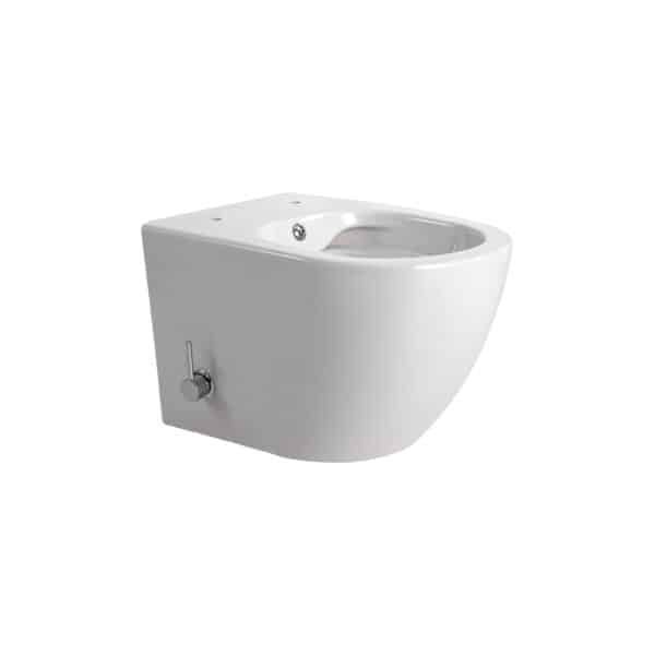 DARLO WC SUSPENDU AVEC BIDET - SANS BRIDE - AVEC ROBINET EAU FROIDE ET CHAUDE - SANS ABATTANT - COMPACT 49 CM - BLANC BRILLANT