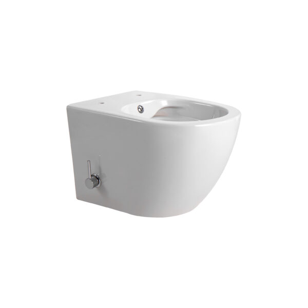 Darlo Hangtoilet Met Bidet - Randloos - Met Bidetkraan Koud En Warm Water - Zonder Zitting - Compact 49 Cm - Glanzend Wit
