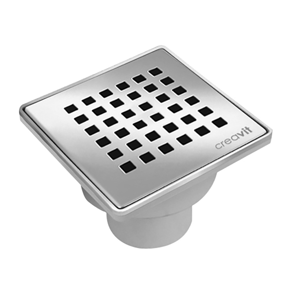 FD256A.jpg SIPHON DE SOL PVC AVEC GRILLE INOX, CARRÉ SORTIE VERTICALE 15X15 Ø50 - Image 1