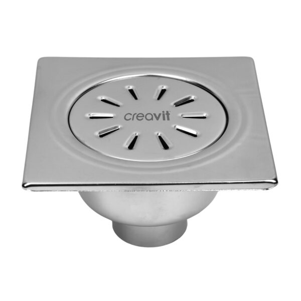 SIPHON DE SOL INOX, CARRÉ SORTIE VERTICALE 15X15 Ø50