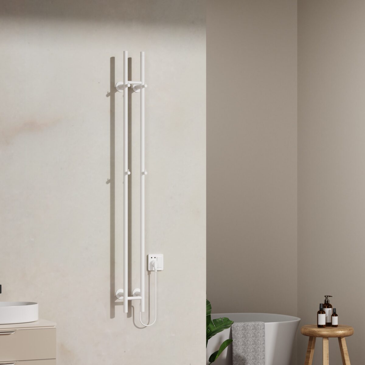 Belrad Rod Sèche-Serviettes - Electric - Double - 120w - Ø2,5cm - 150x16,8x12,7 Cm - Blanc Brillant – Image 2