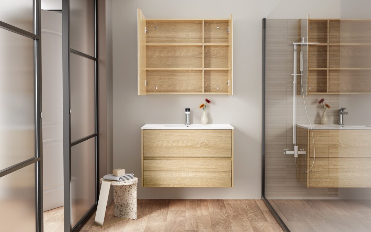 ALONI HAYAT MEUBLE SOUS-VASQUE - 2 TIROIRS - SANS POIGNEE - SOFT CLOSE – 79,5X50X45 CM - CHÊNE - Image 6