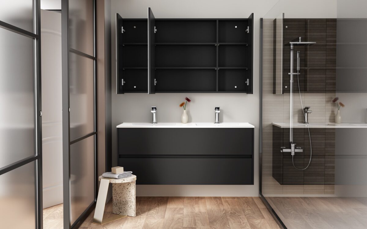 Aloni Hayat Wastafelonderkast - 2 Lades - Softclose - Greeploos - 119,5x50x45 Cm - Mat Zwart - Afbeelding 6