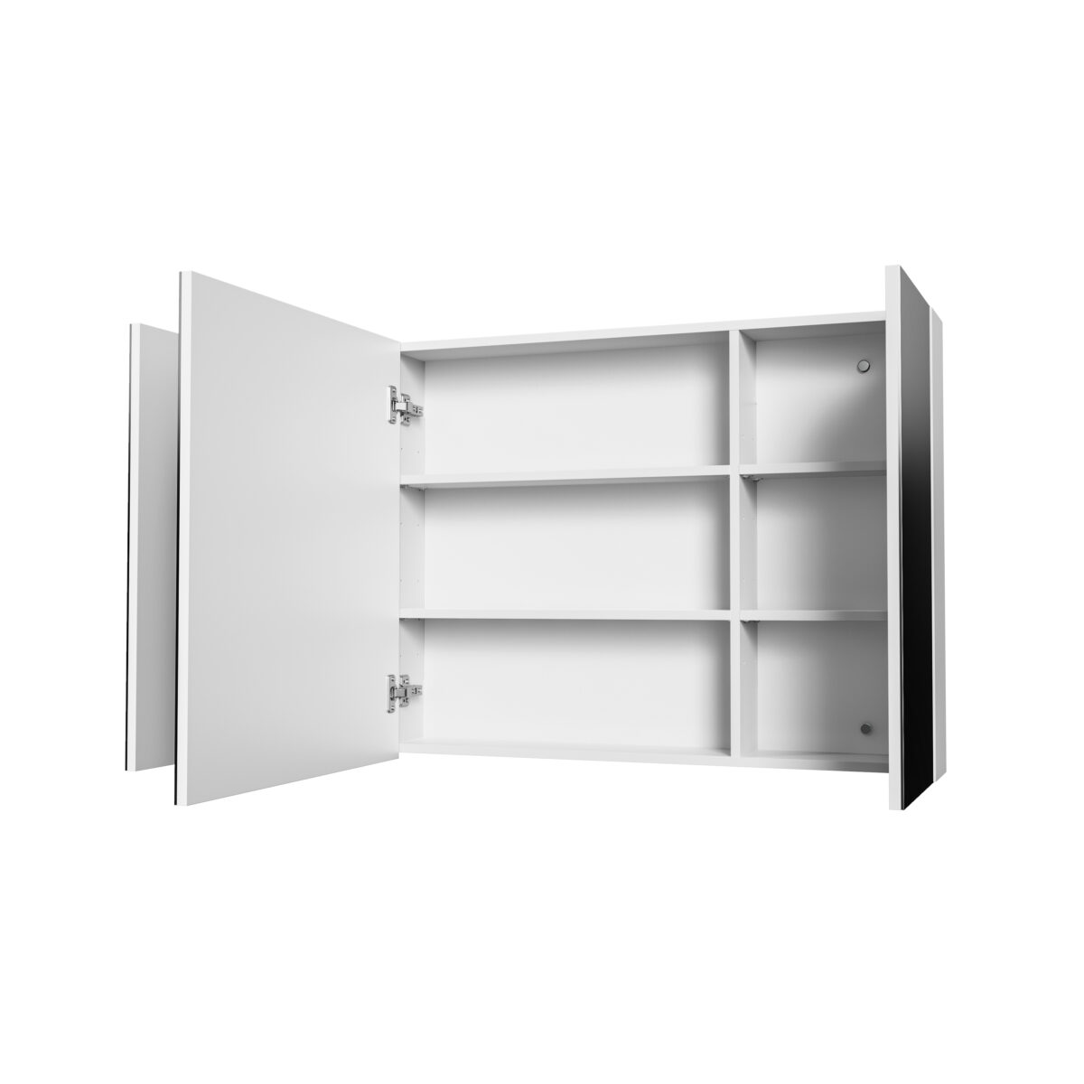 HAYAT ARMOIRE MIROIR - 3 PORTES MIROIRS ASYMÉTRIQUES, À UN SEUL CÔTÉ - 6 ÉTAGÈRES RÉGLABLES EN HAUTEUR - 120X70X15 CM - BLANC BRILLANT - Image 2