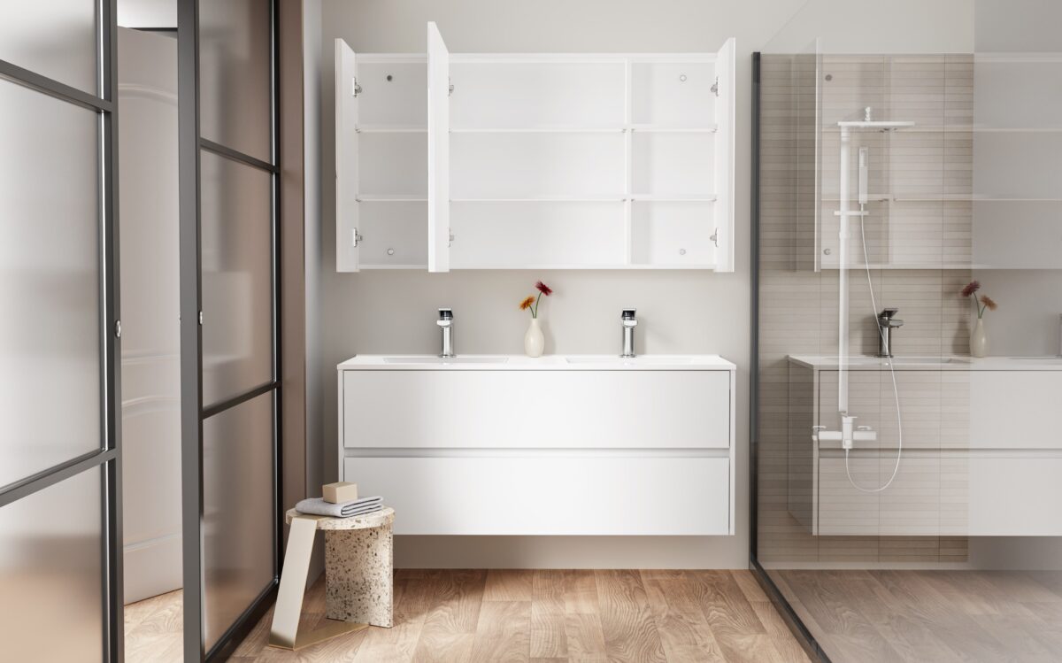 Aloni Hayat Wastafelonderkast - 2 Lades - Softclose - Greeploos - 119,5x50x45 Cm - Glanzend Wit - Afbeelding 8