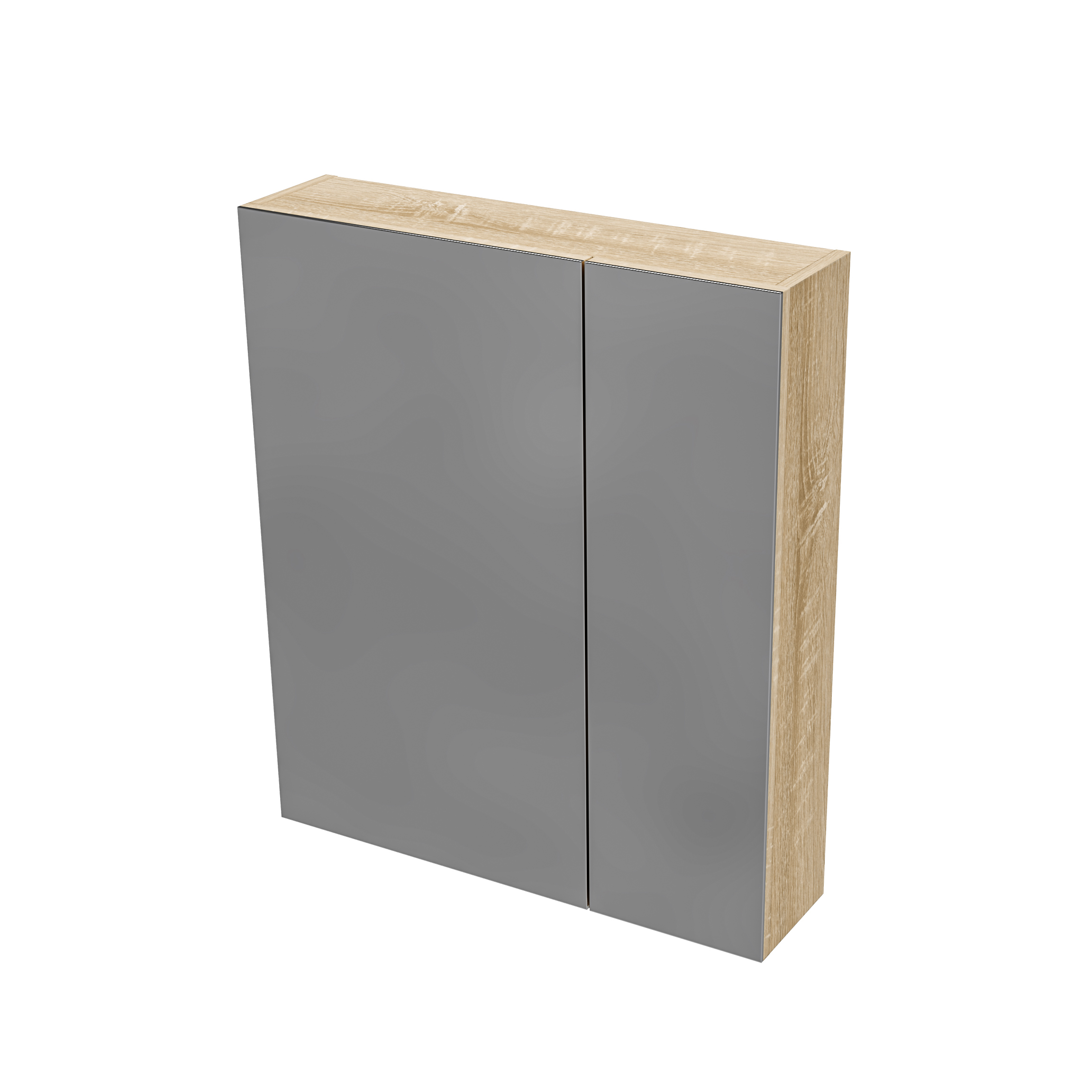 HYT60.EIK_-9.jpg HAYAT ARMOIRE MIROIR - 2 PORTES MIROIRS ASYMÉTRIQUES, À UN SEUL CÔTÉ - 4 ÉTAGÈRES RÉGLABLES EN HAUTEUR - 60X70X15 CM - CHÊNE - Image 1