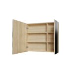 Hayat Spiegelkast - 2 Asymmetrische, Enkelzijdige Spiegeldeuren - 4 In Hoogte Verstelbare Planken - 80x70x15cm - Eiken - Afbeelding 2