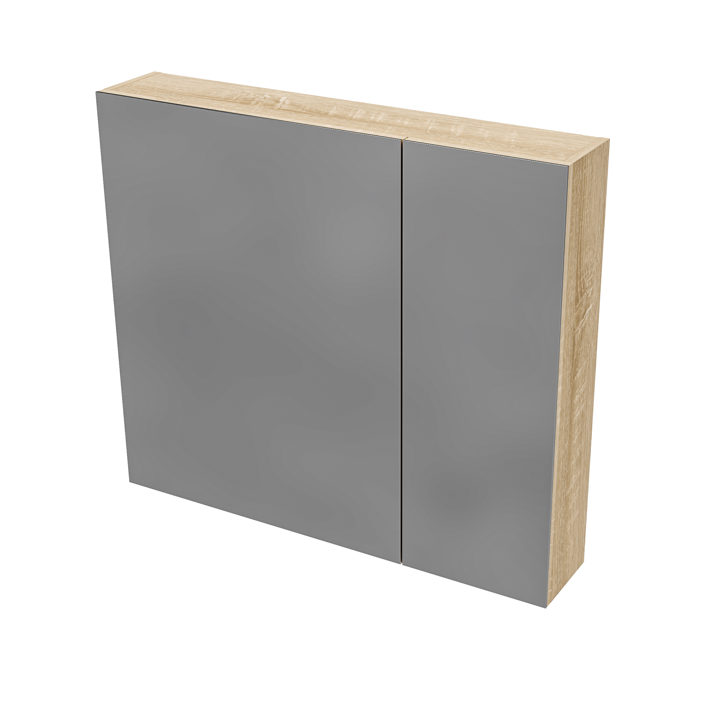 HYT80.EIK_-9.jpg HAYAT ARMOIRE MIROIR - 2 PORTES MIROIRS ASYMÉTRIQUES, À UN SEUL CÔTÉ - 4 ÉTAGÈRES RÉGLABLES EN HAUTEUR - 80X70X15 CM - CHÊNE - Image 1