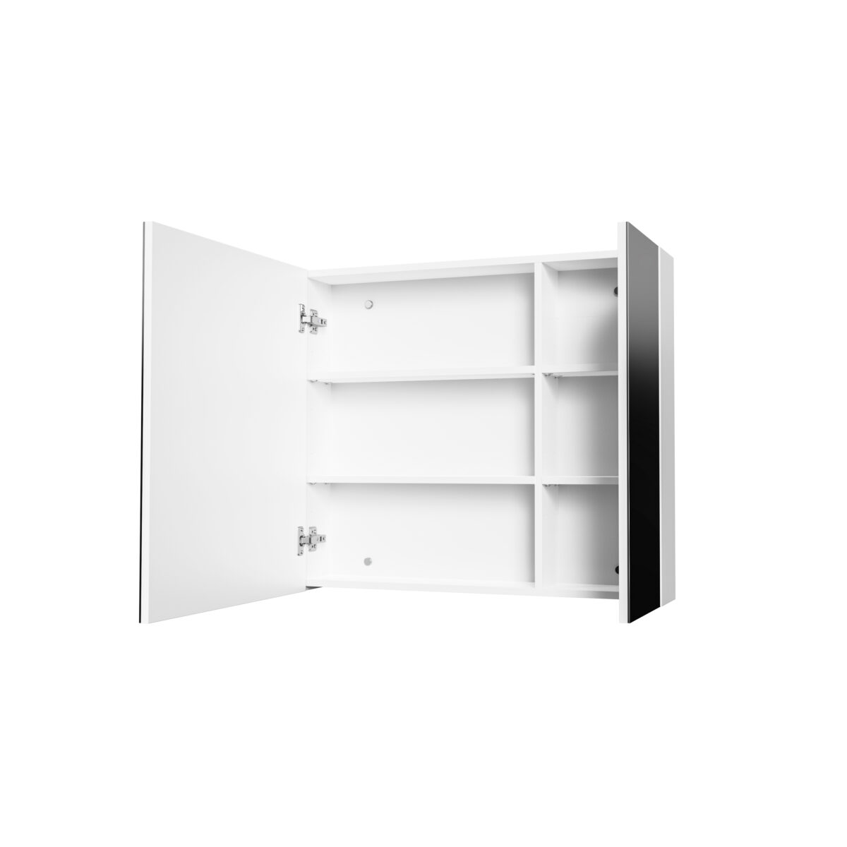 Armoire Miroir Hayat - 2 Portes Miroir Asymétriques Simples Face - 4 Étagères Réglables En Hauteur - 80x70x15cm - Blanc Brillant – Image 2