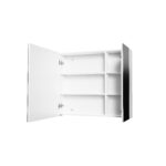 Armoire Miroir Hayat - 2 Portes Miroir Asymétriques Simples Face - 4 Étagères Réglables En Hauteur - 80x70x15cm - Blanc Brillant – Image 2