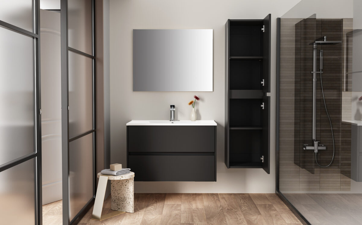 Aloni Hayat Kolomkast - 2 Deuren - Greeploos  - Softclose - Omkeerbaar - 35x135x35 Cm - Mat Zwart - Afbeelding 4