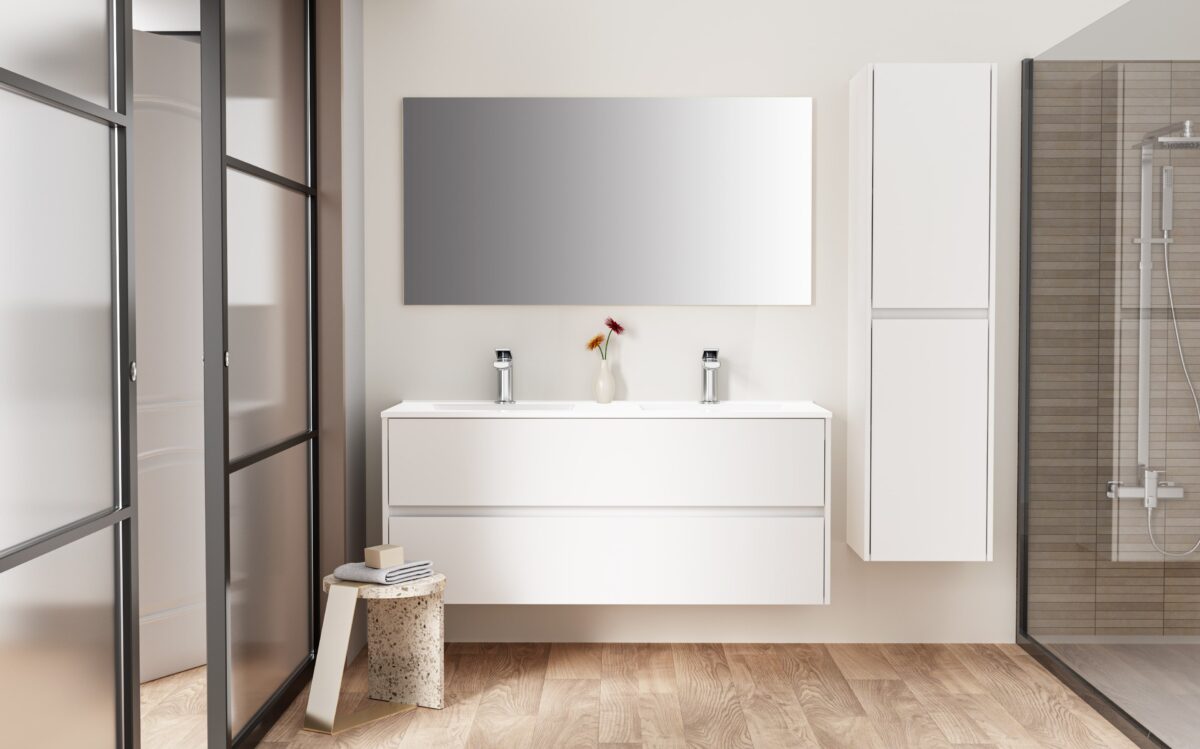 Aloni Hayat Wastafelonderkast - 2 Lades - Softclose - Greeploos - 119,5x50x45 Cm - Glanzend Wit - Afbeelding 6