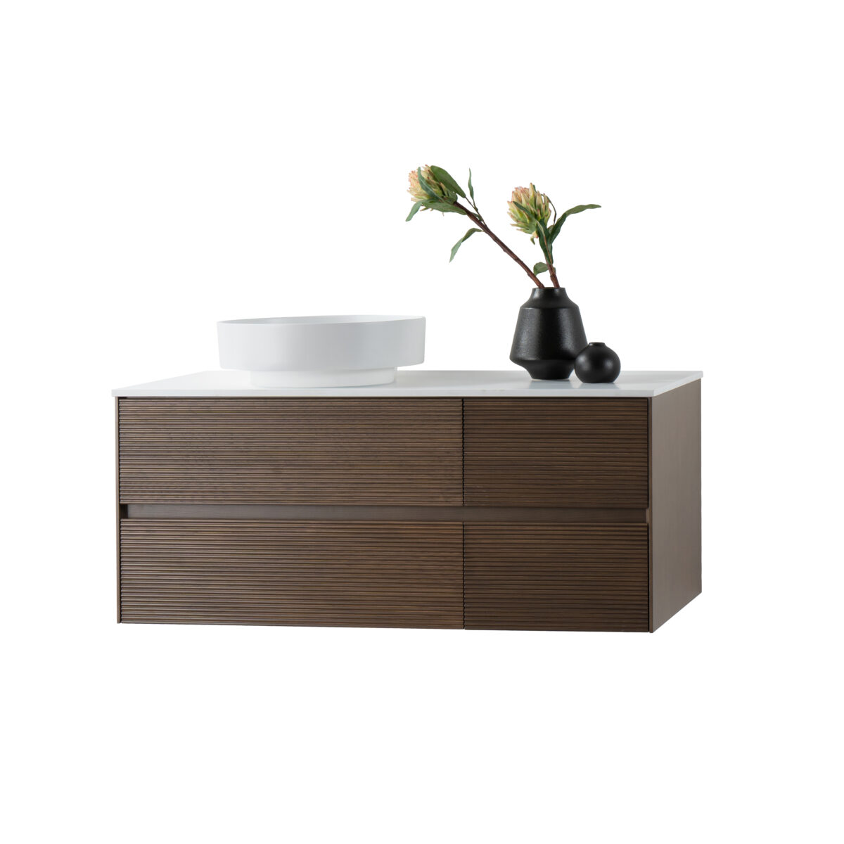 Layda Wastafelonderkast - 4 Lades - Greeploos  - Soft Close – 119x49x52 Cm - Donker Walnoten - Afbeelding 5