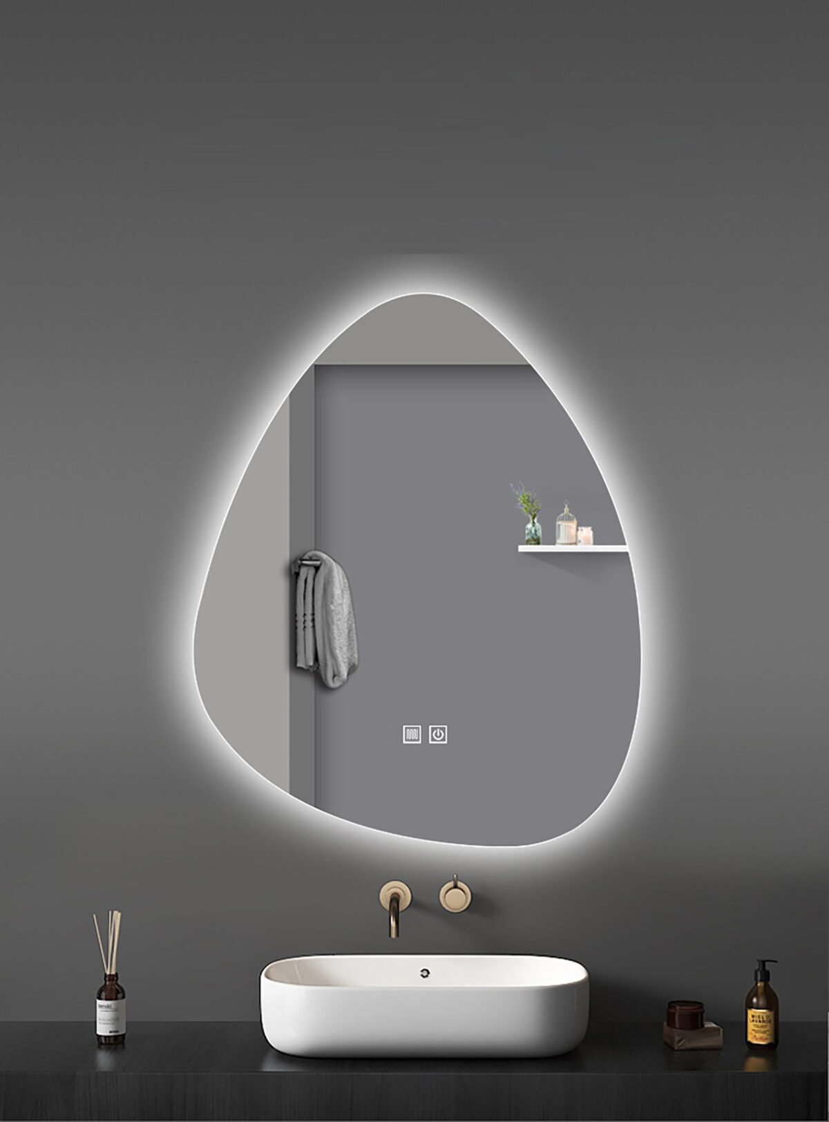 ALONI UOVO MIROIR - AVEC ÉCLAIRAGE LED - OVOÏDE - SANS CADRE - AVEC CHAUFFAGE - TEMPÉRATURE DE COULEUR LED 3500-6500K - 60X80CM - Image 2