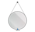 Aloni Beltia Miroir - Avec Éclairage Led - Rond - Avec Cadre - Avec Sangle En Cuir Synthétique Et Crochet - Température De Couleur Led 3500-6500k - 80cm - Noir Mat