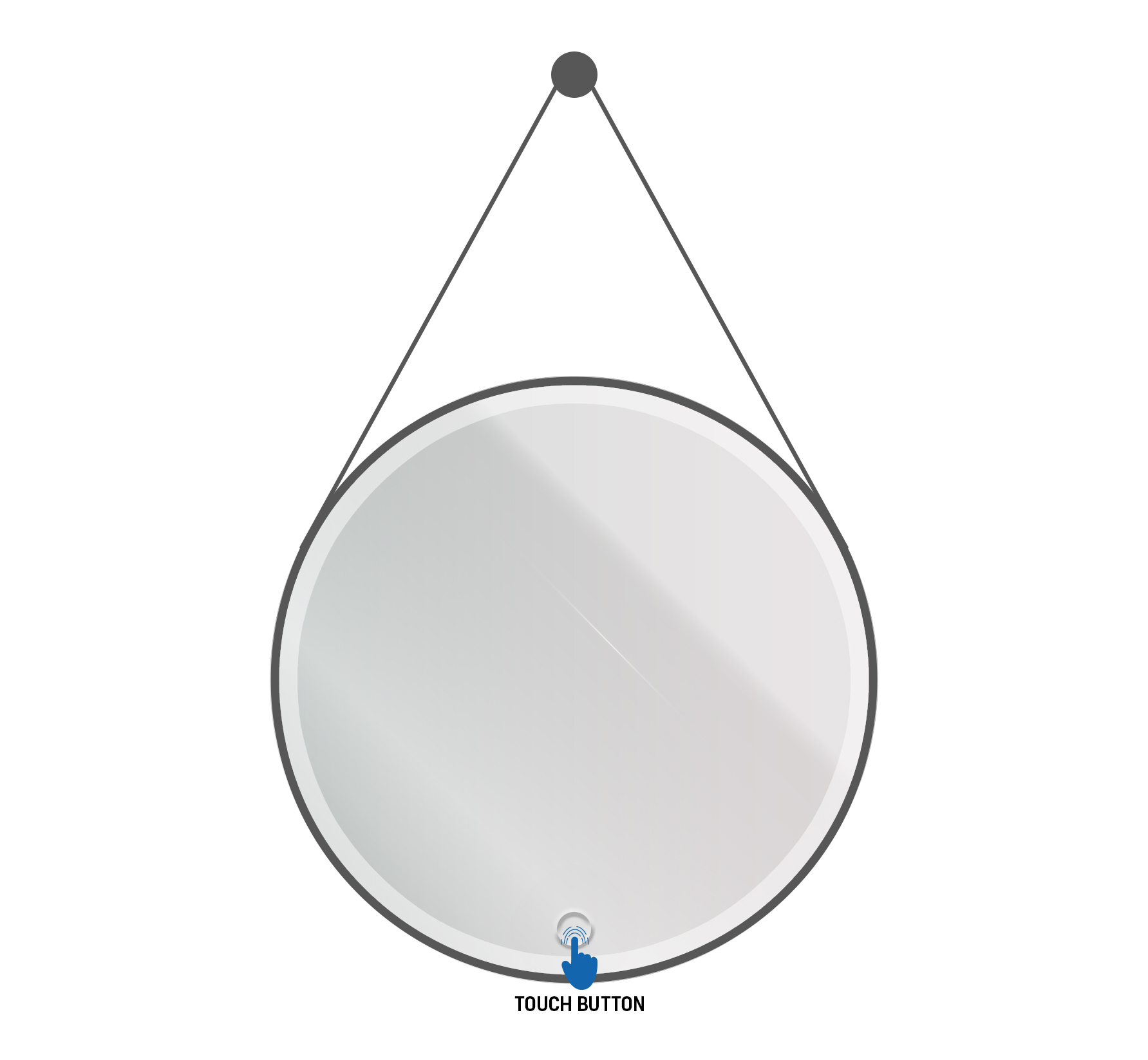 Aloni Beltia Miroir - Avec Éclairage Led - Rond - Avec Cadre - Avec Sangle En Cuir Synthétique Et Crochet - Température De Couleur Led 3500-6500k - 60cm - Noir Mat
