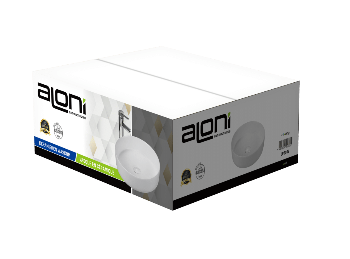 Aloni Fira Waskom - Opbouw - Zonder Overloop - Zonder Kraangat - Met Click Waste - Keramiek - 36x12,5x36 Cm - Mat Wit - Afbeelding 2